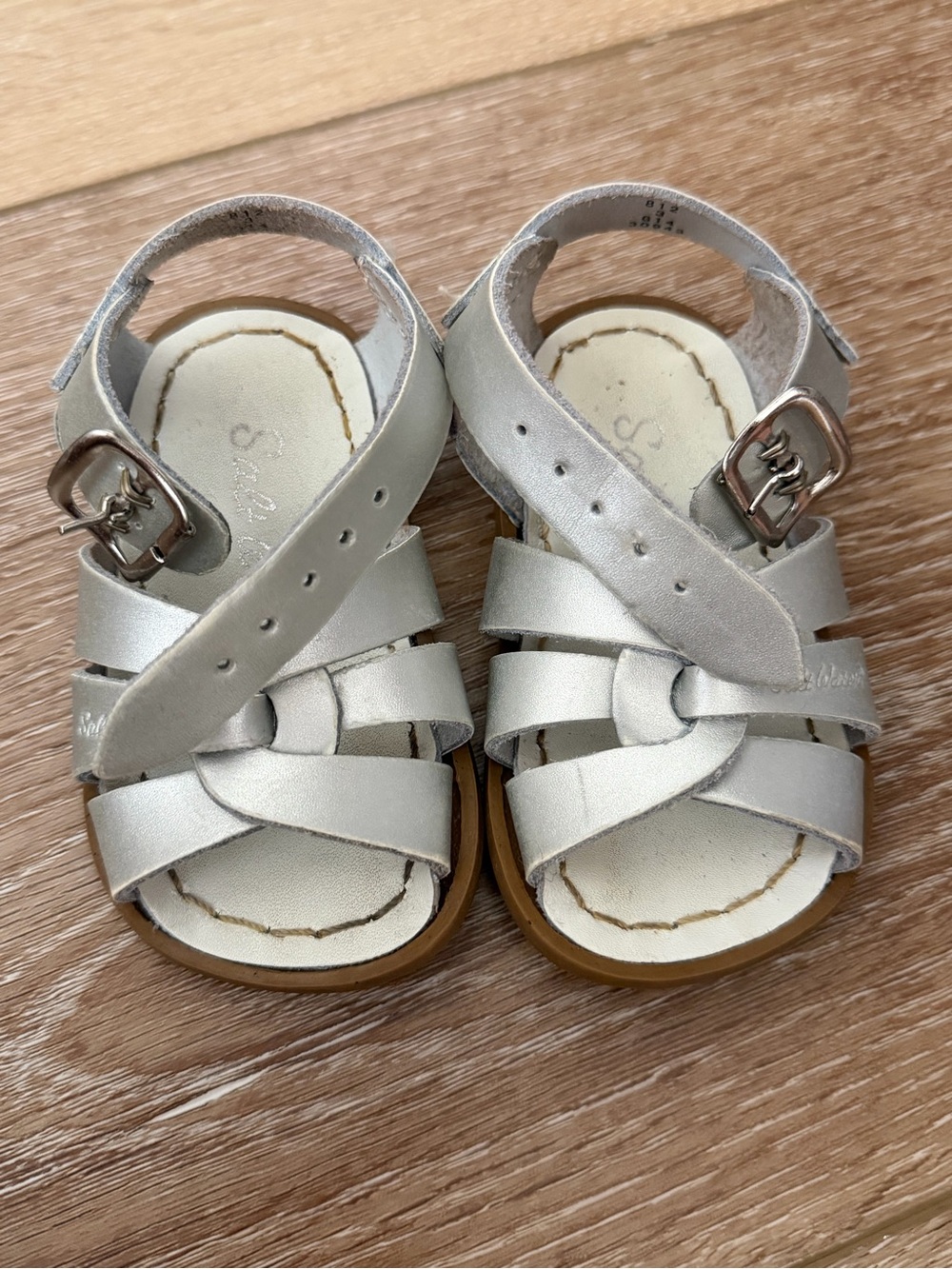 Salt Water Metallic Silver Toddler Strappy Sandals with Buckle